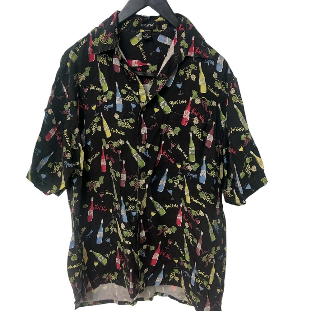 Riscatto Men's Black Wine button down Shirt lightweight wine lovers size Large